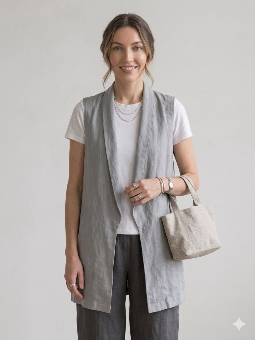 Kenar 100% Linen Gray Tunic Vest